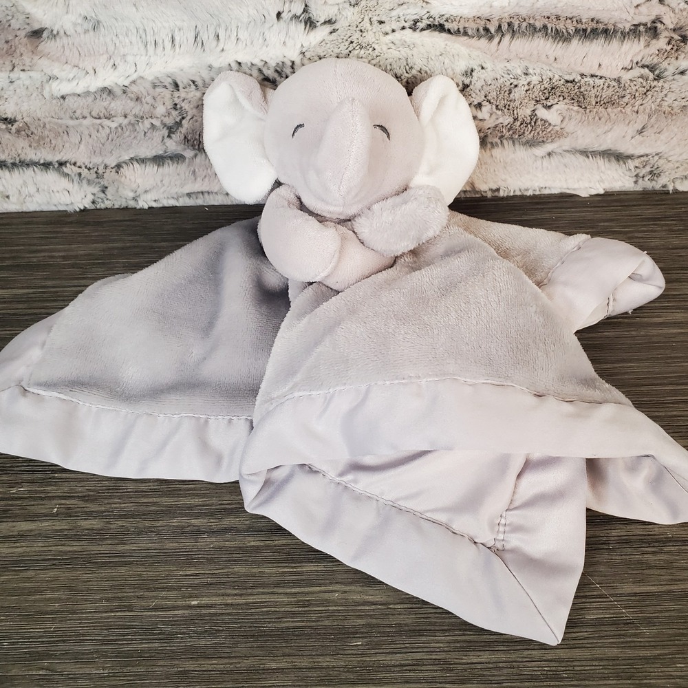 Carter's Gray Elephant Cuddle Plush Lovey Security Baby Blanket Satin Back Trim‎